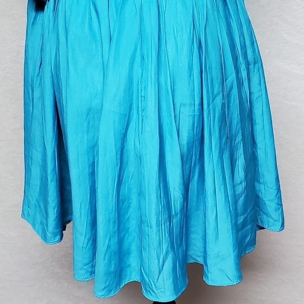 DO+BE Aqua Blue Pleated Deep V-neck Racerback Backless Tie-Waist Wide Leg Romper - Picture 9 of 15